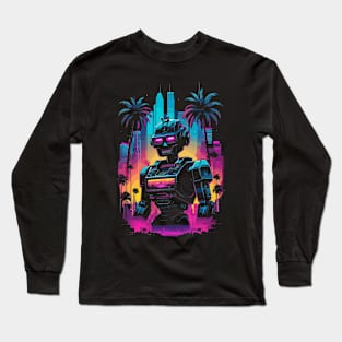 Synthwave Cyberpunk Robot Long Sleeve T-Shirt